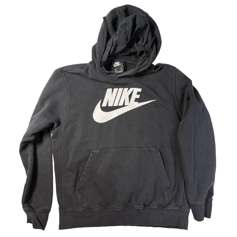 Nike Y2K Hoodie Mens M Black Big Swoosh Logo Pullover Sweatshirt Streetwear